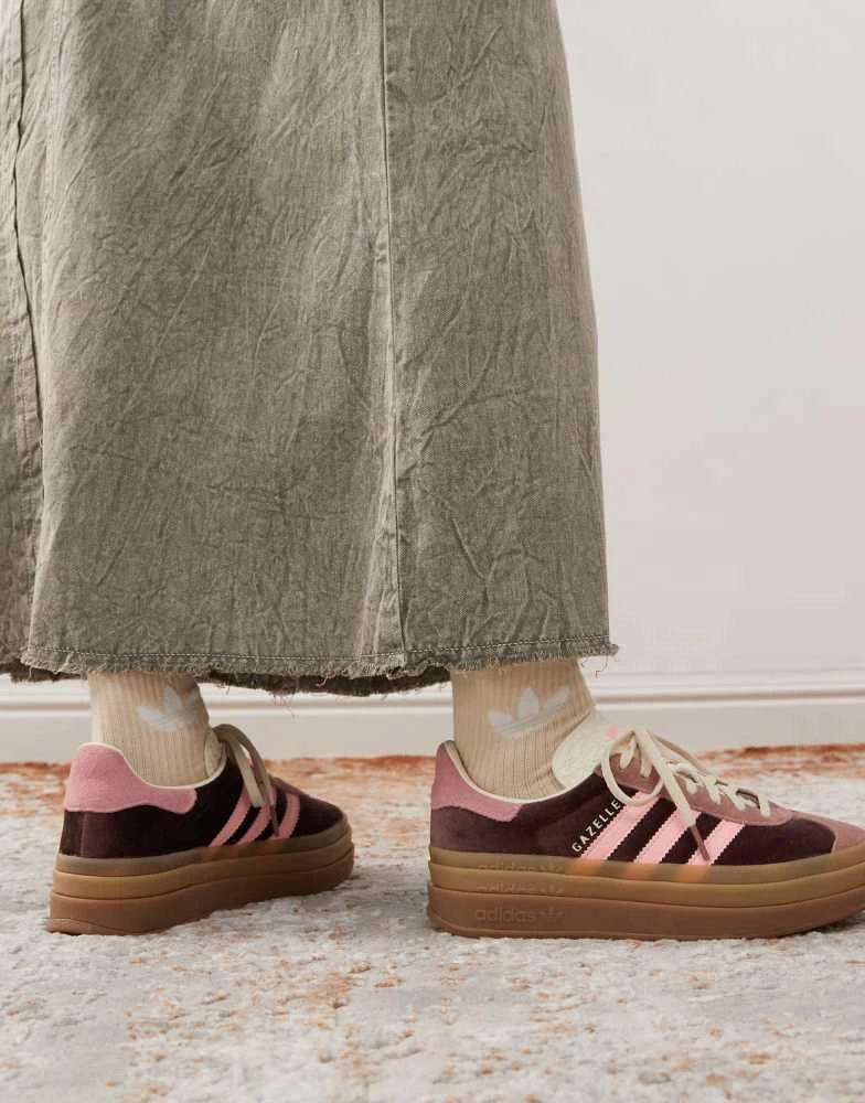 Adidas adidas Originals Gazelle Bold platform trainers in brown and pink 2