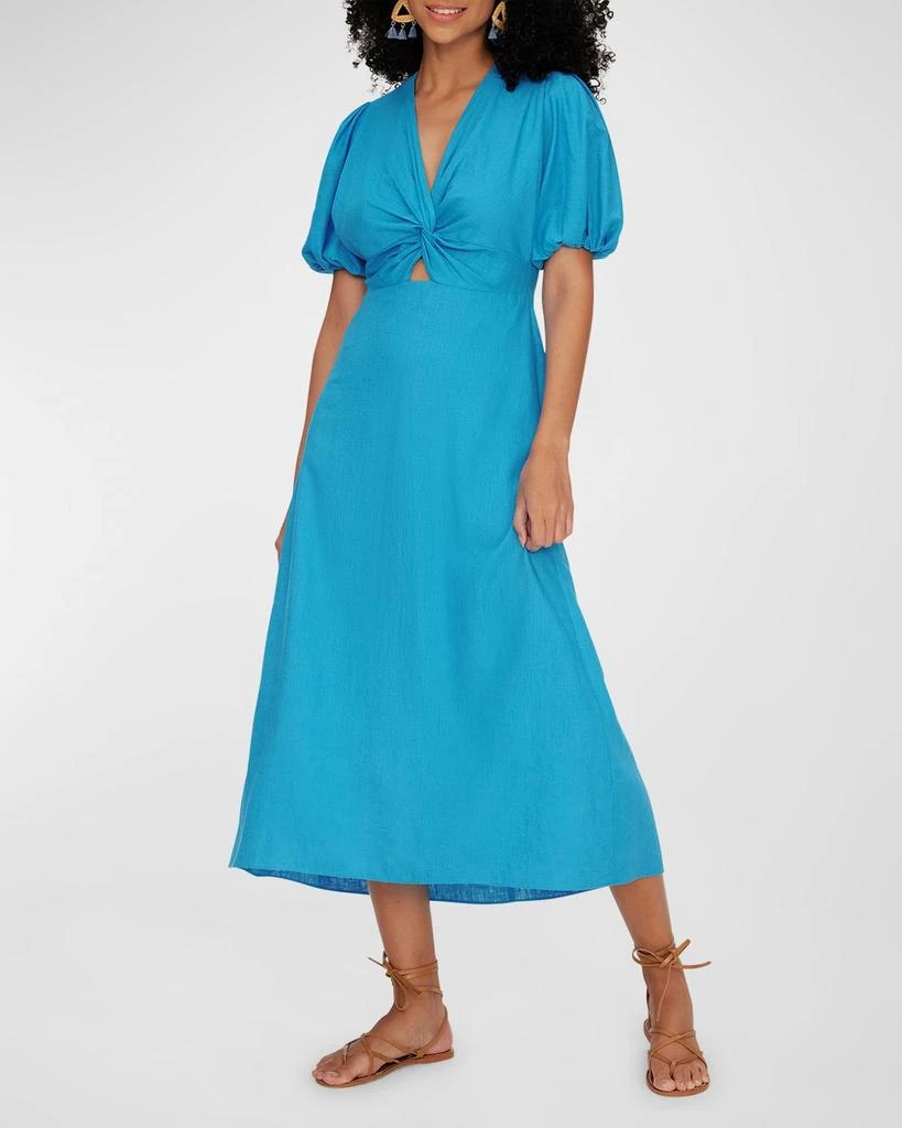 pink puff sleeve dress midi Baby Pink Puff Sleeve Zola Midi Dress