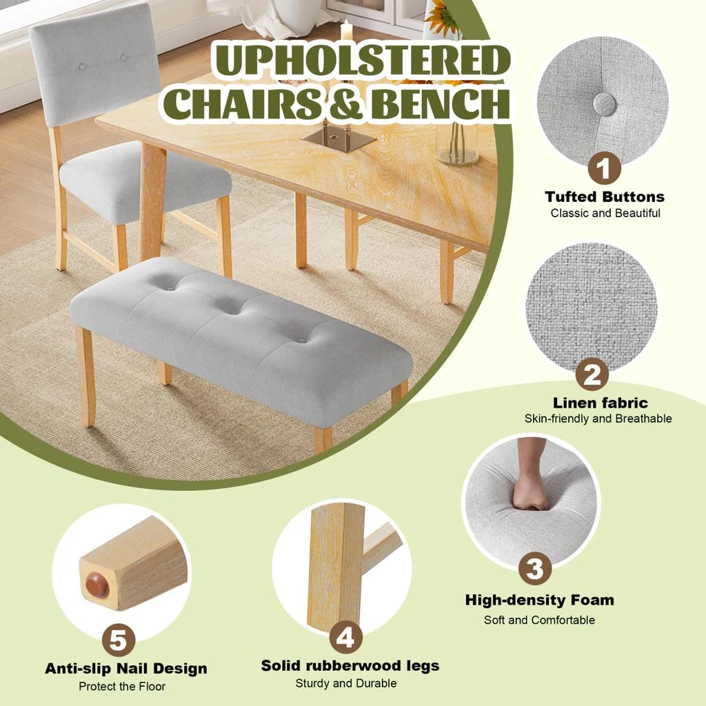 Streamdale Furniture Streamdale Rustic Farmhouse 6-Piece Dining Set with Upholstered Chairs 
Bench (Easy Assembly) 3