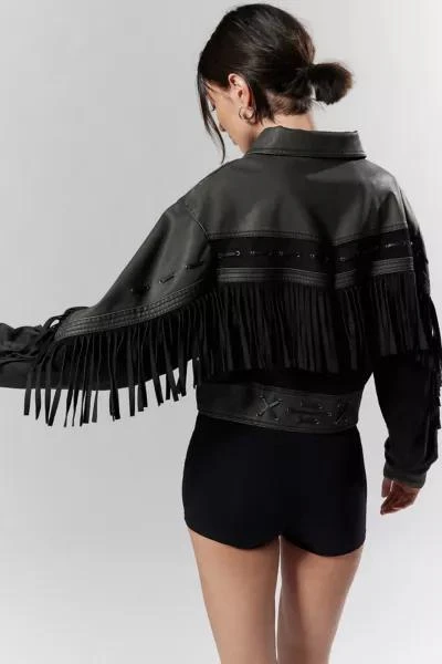 Silence + Noise Silence + Noise Hannah Western Fringe Faux Leather Jacket 3
