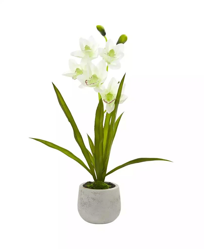 NEARLY NATURAL Cymbidium Orchid Artificial Arrangement in Vase
