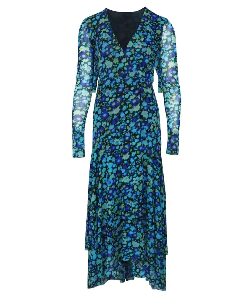 Ganni Ganni Floral Print Mesh Wrap Dress in Blue Polyamide 1
