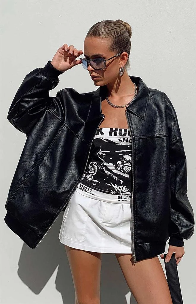 Princess Polly Goldsmith Faux Leather Bomber Jacket 1
