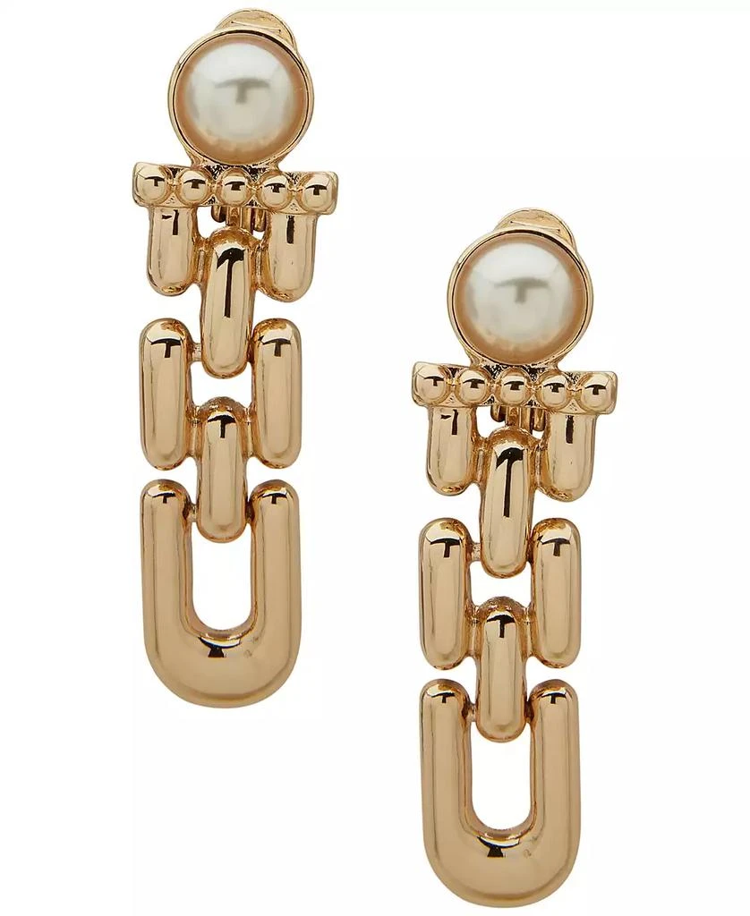 Anne Klein Imitation Pearl Gold-Tone Linked Linear Drop Earrings 1