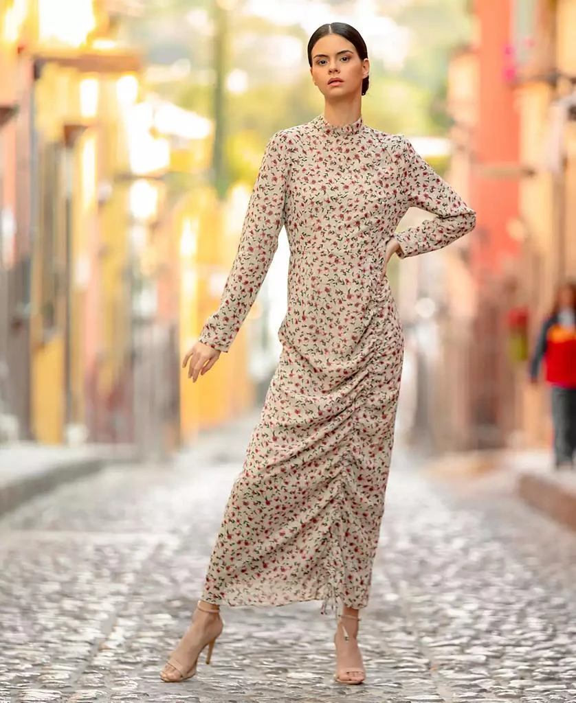 Urban Modesty Women's Ruched Floral-Print Chiffon Maxi Dress 2