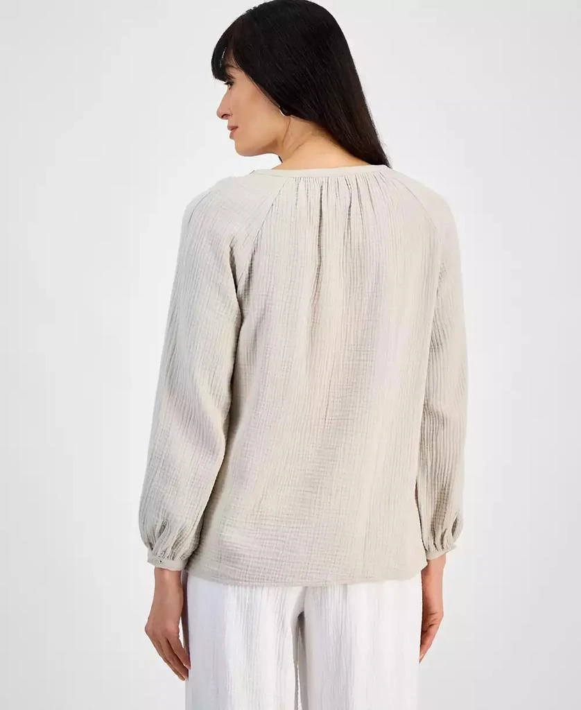 JM Collection Petite Cotton Embellished-Split-Neck Top, Exclusively at Macy's 2