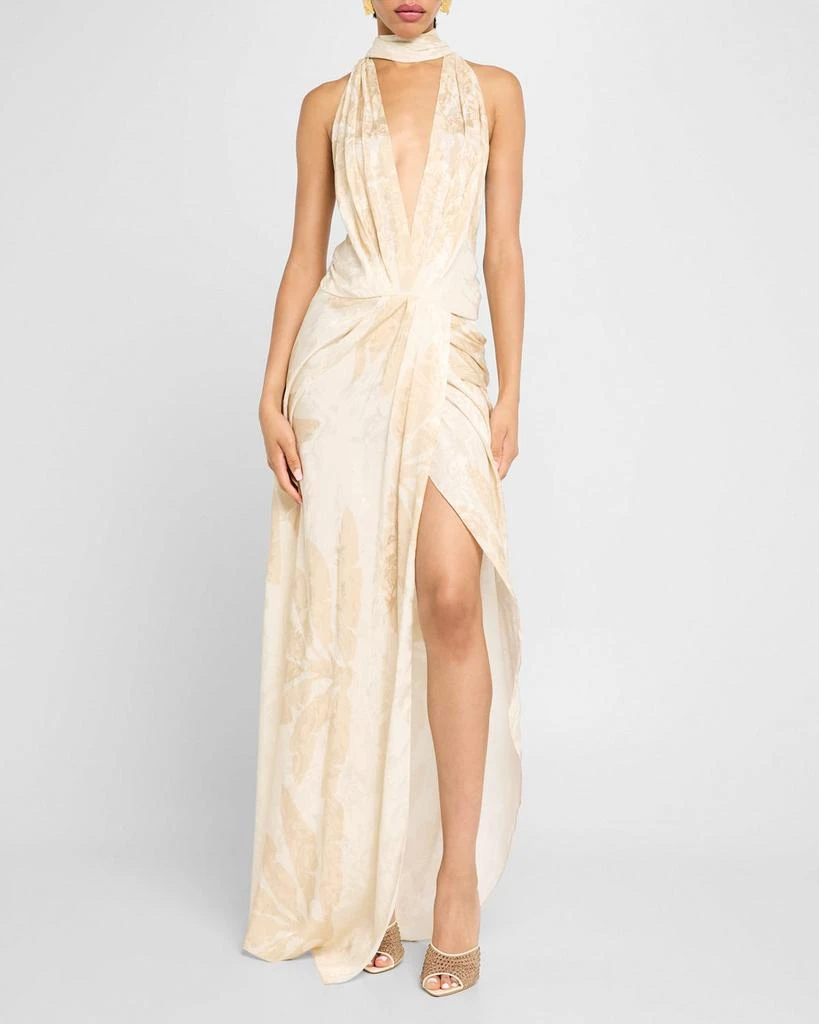 JOHANNA ORTIZ Summer Counts Plunging Halter Maxi Dress With Scarf 2