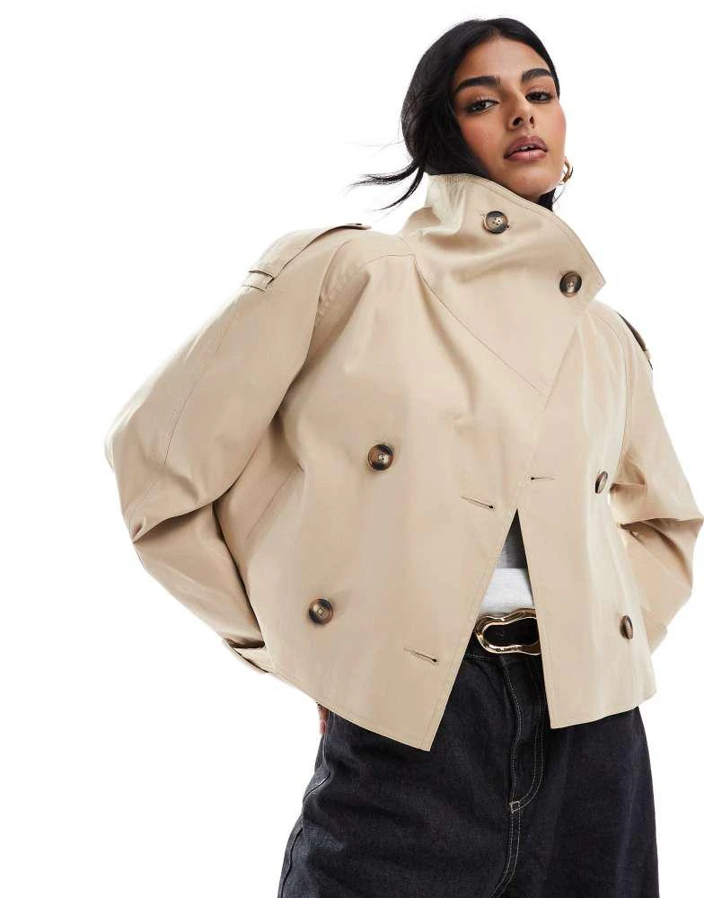 ASOS ASOS DESIGN cropped funnel neck trench coat in stone 1