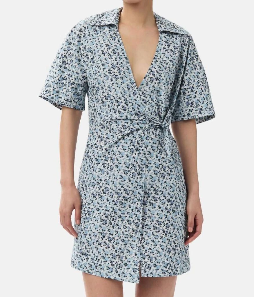 Ganni Floral Printed Wrap Mini Dress In Glacier Blue 1
