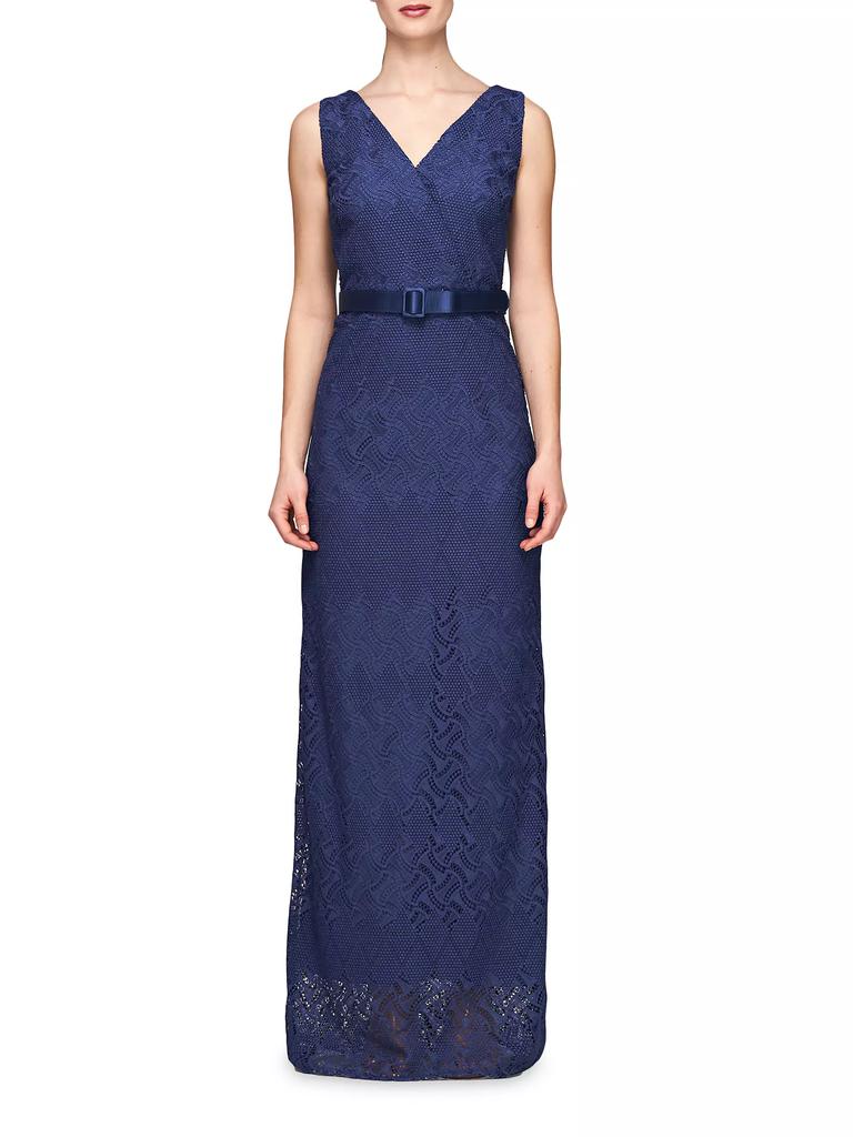 Kay Unger Hendrix Belted Lace Column Gown