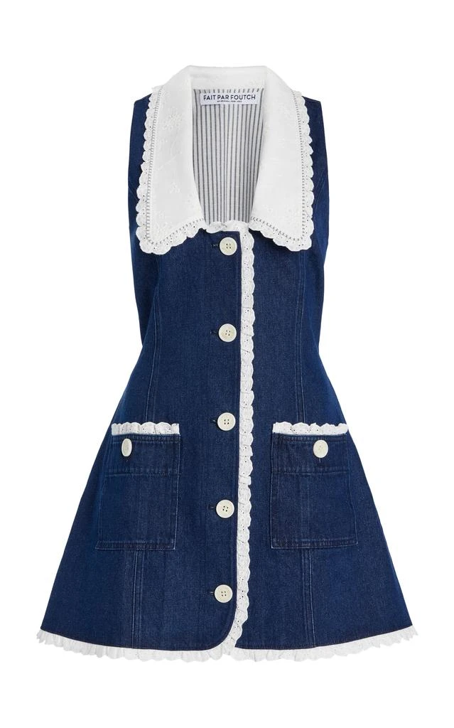 FAIT PAR FOUTCH FAIT PAR FOUTCH - Exclusive Adrienna Denim Mini Tuxedo Dress - Blue - L - Moda Operandi 1