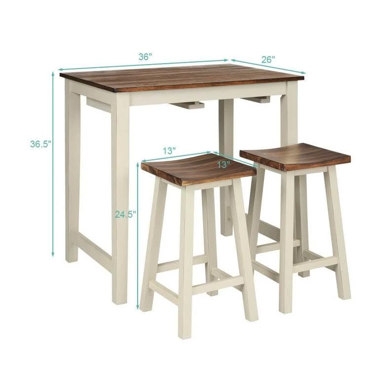 3 Piece Farmhouse Counter Height Kitchen Pub Table Set with 2 Saddle ...
