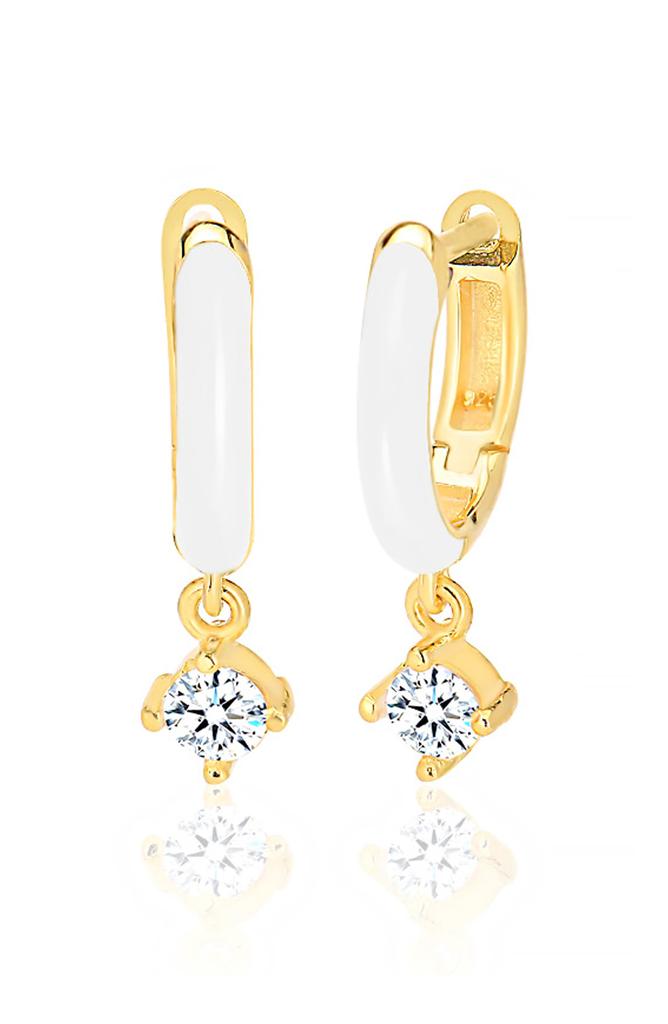 Gabi Rielle 14K Gold Plated Sterling Silver Cubic Zirconia Drop Enamel Huggie Hoop Earrings