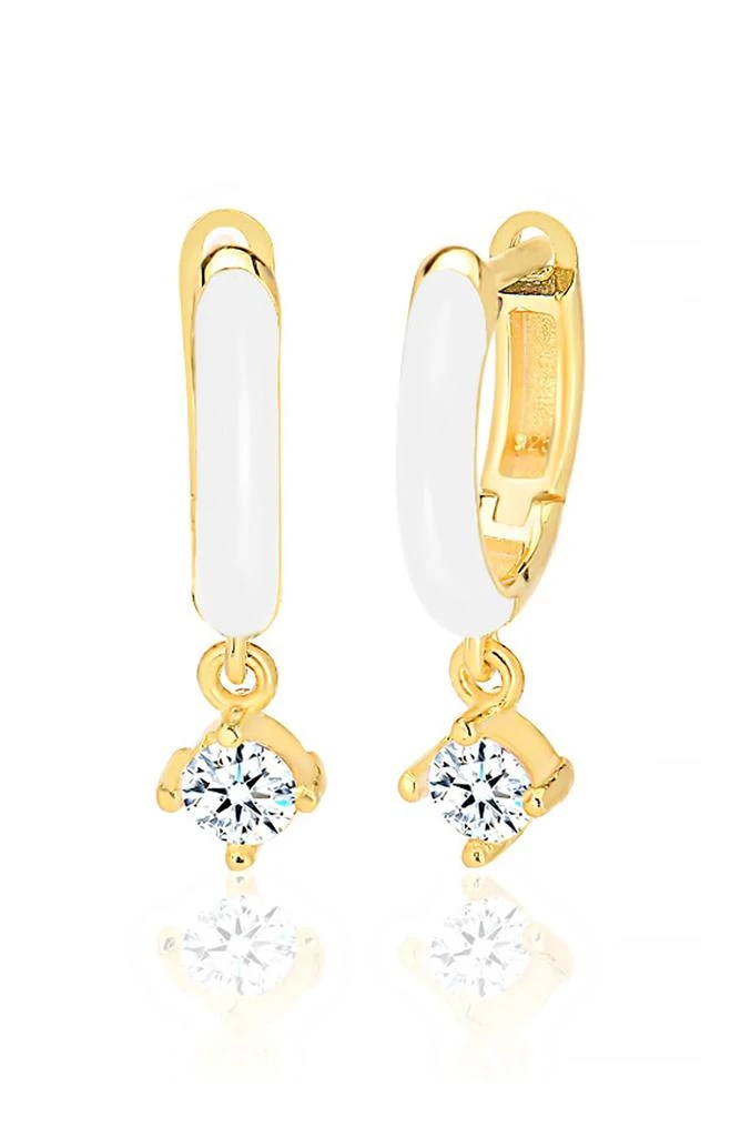 GABI RIELLE 14K Gold Plated Sterling Silver Cubic Zirconia Drop Enamel Huggie Hoop Earrings 2