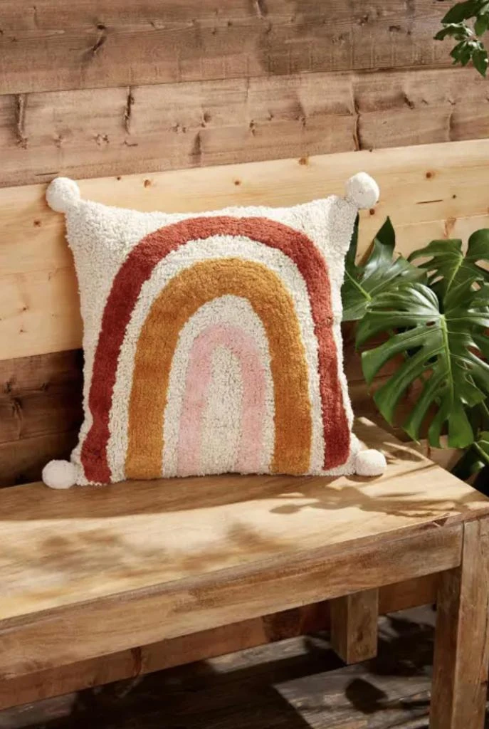 mudpie Tufted Rainbow Pom Pillow In Cream 2