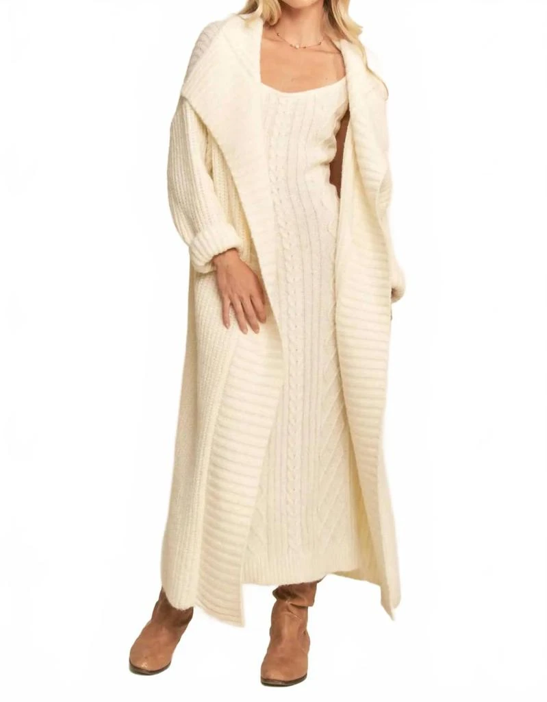 Shop Sweater Knit Cable Longline Dress & Cardigan Set In Cream on Sale at  BeyondStyle  Get 61% Off Sweater Knit Cable Longline Dress & Cardigan Set  In Cream with Limited-Time Flash