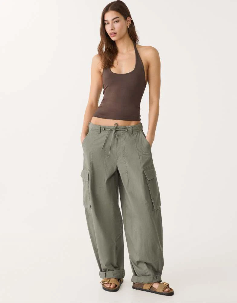 Stradivarius Stradivarius racer neck top in brown 4