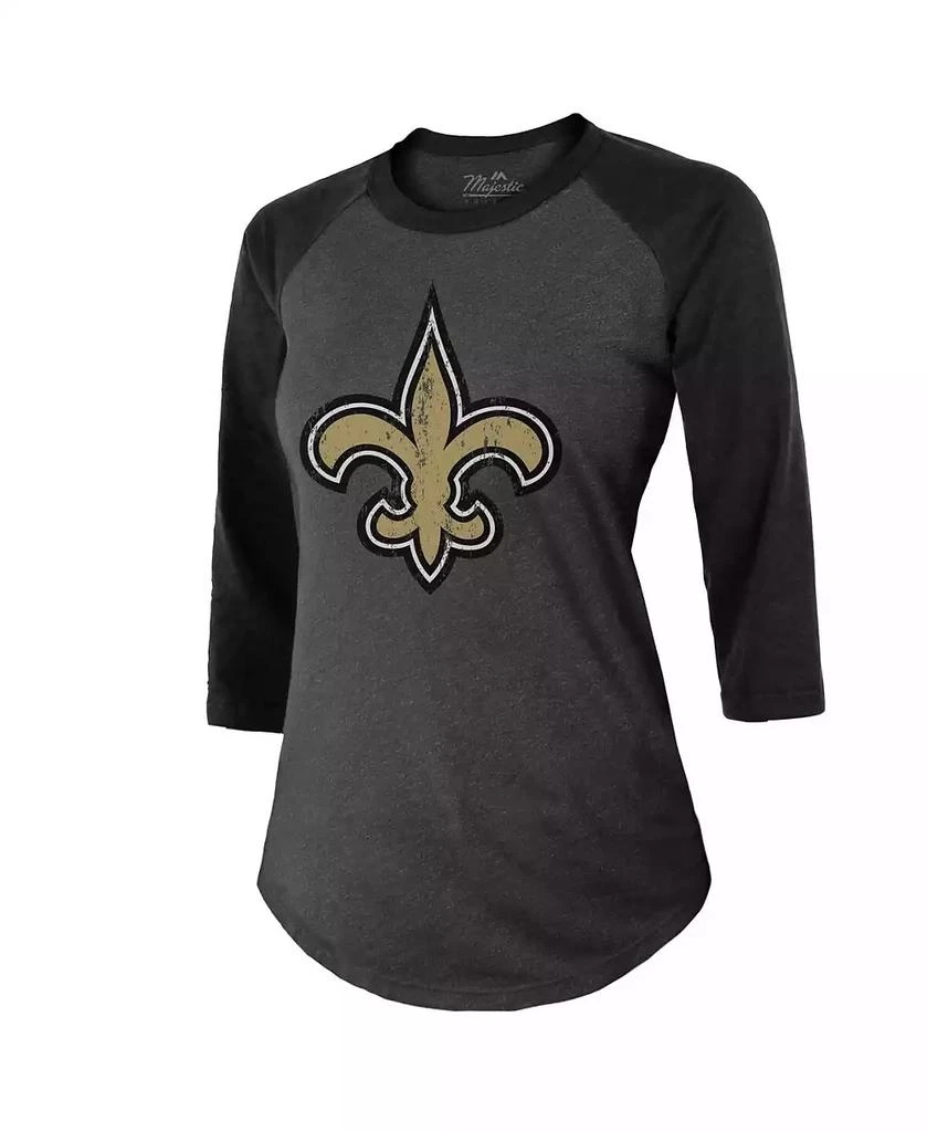 Majestic Women's Threads Tyrann Mathieu Black New Orleans Saints Name & Number Raglan 3/4 Sleeve T-shirt 2