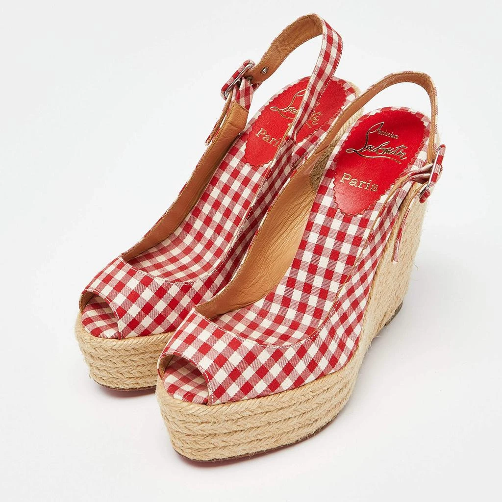 Christian Louboutin Christian Louboutin Red/White Gingham Fabric Menorca Espadrille Wedge Pumps Size 37 2