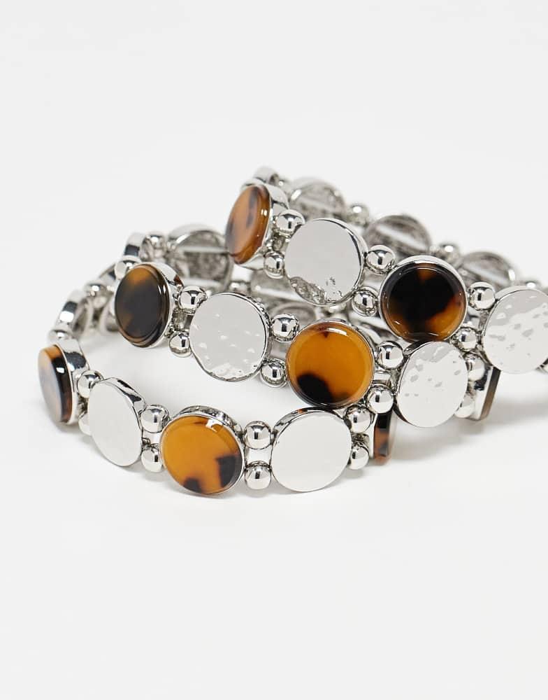 Topshop Topshop Bella 3 pack bracelets in silver tone & brown tortoise shell