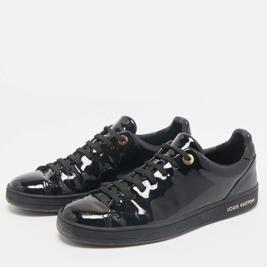 Louis Vuitton Louis Vuitton Black Patent Leather Frontrow Low Top Sneakers Size 38