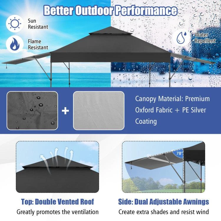 Hivvago 10 x 17.6 Feet Outdoor Instant Pop-up Canopy Tent with Dual Half Awnings-White 11