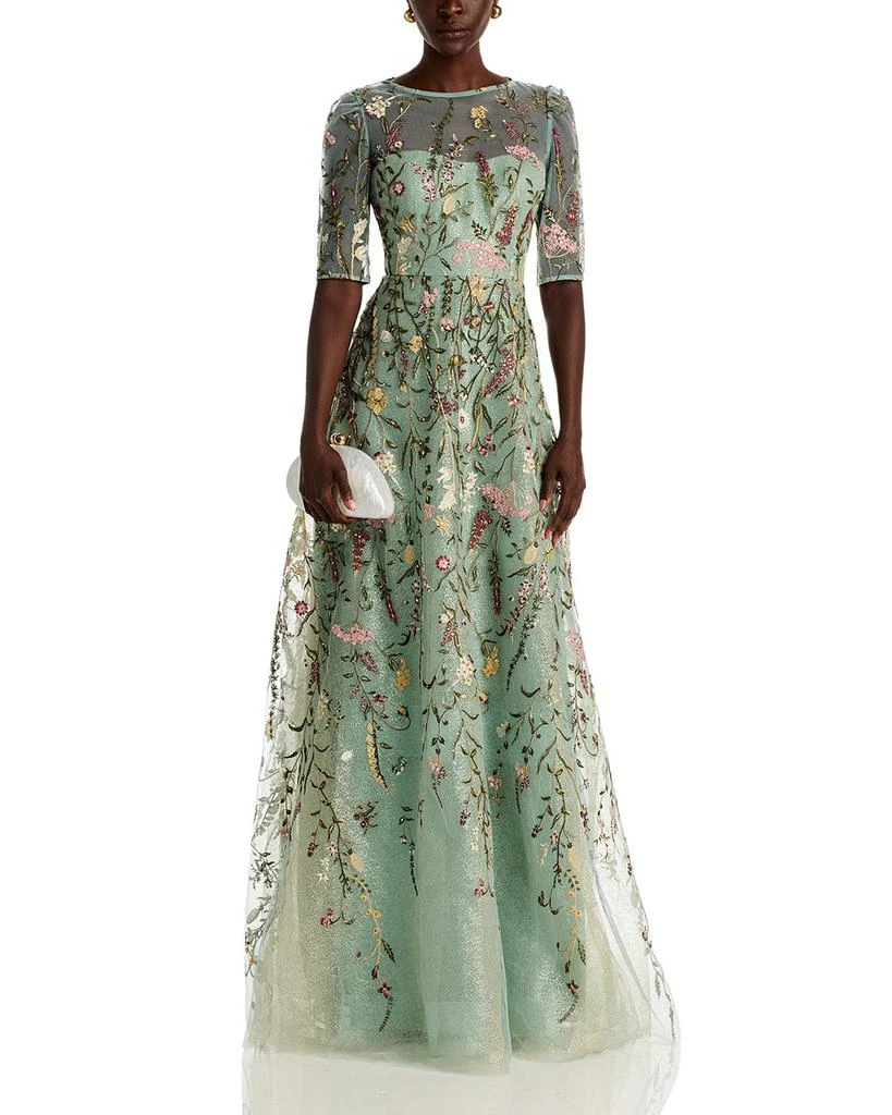 Teri Jon Floral Embroidered Tulle Elbow Sleeve Gown - Dresses & Skirts -  Free Shipping - BeyondStyle