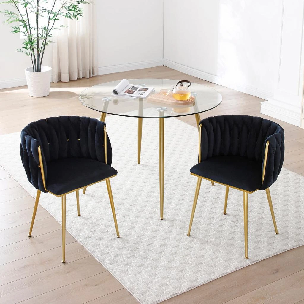 Streamdale Furniture Streamdale Modern Velvet Dining Chairs Set of 2 with Golden Metal Legs