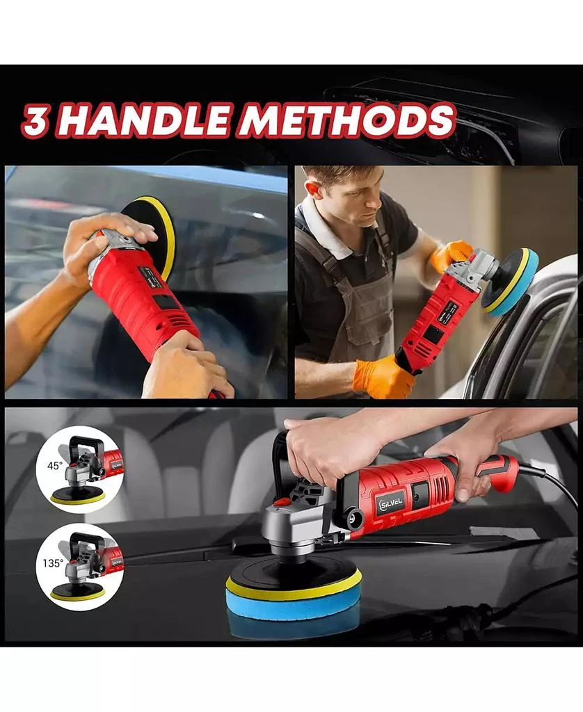 SILVEL Buffer Polisher, 1600W 7 Inch/6 Inch Polisher for Car Detailing, Wax Machine, 7 Variable Speed, with 6 Foam Pads, 3 Wool Pads, Packaging Bag, for Boat Polishing and Waxing 3