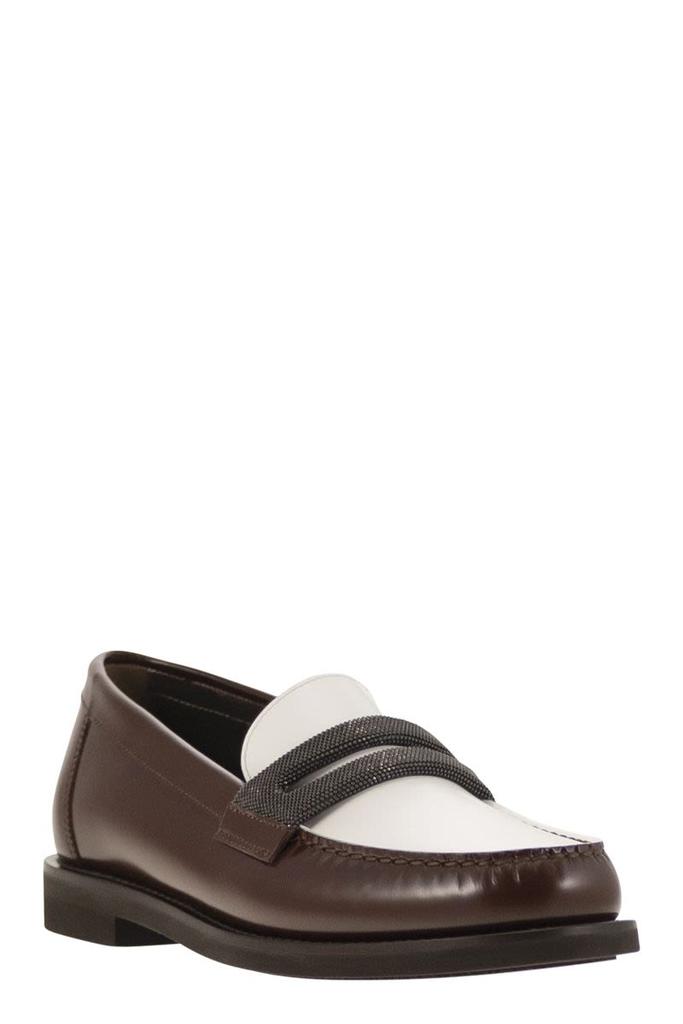 Brunello Cucinelli MINIMAL CALFSKIN PENNY LOAFER WITH PRECIOUS CLAMP