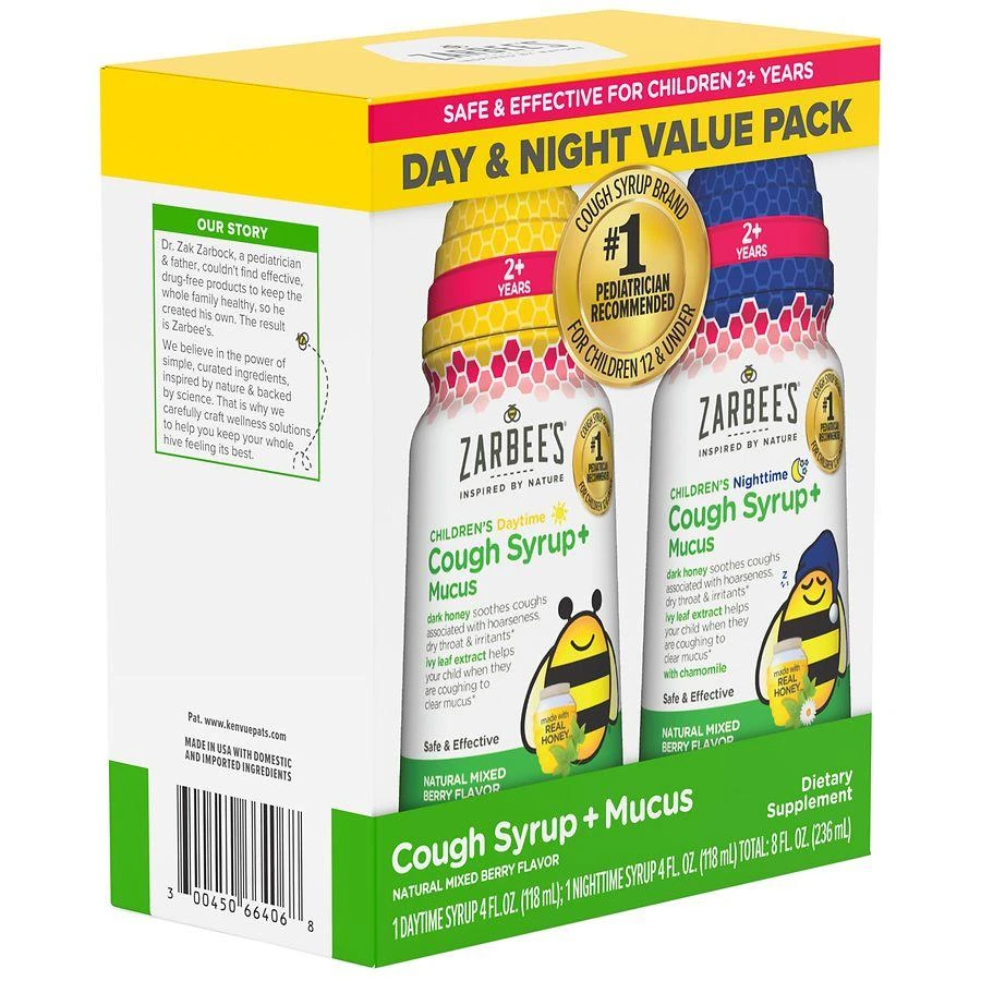 ZarBee's Naturals Children's Honey Cough Syrup + Mucus Day & Night Value Pack, Mixed Berry Natural Mixed Berry 5