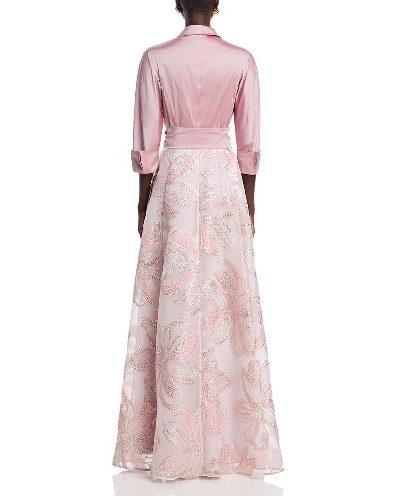 Teri Jon Taffeta Metallic Tie Waist Shirt Dress Gown - Dusty Pink - 0