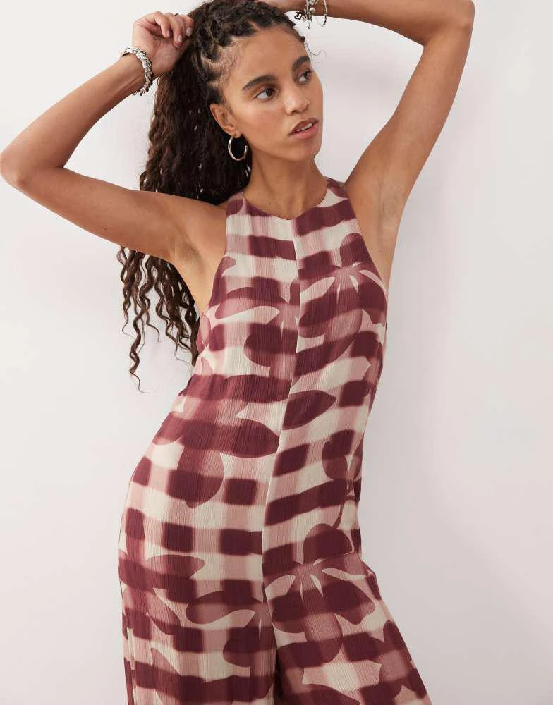 Reclaimed Vintage Reclaimed Vintage cami jumpsuit with open back in red check floral print 2