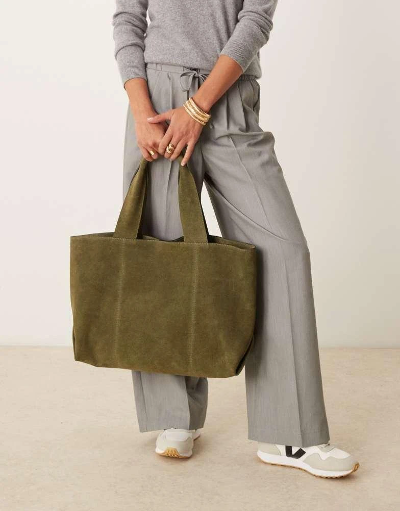 ASOS ASOS DESIGN suede boxy tote bag in green 1