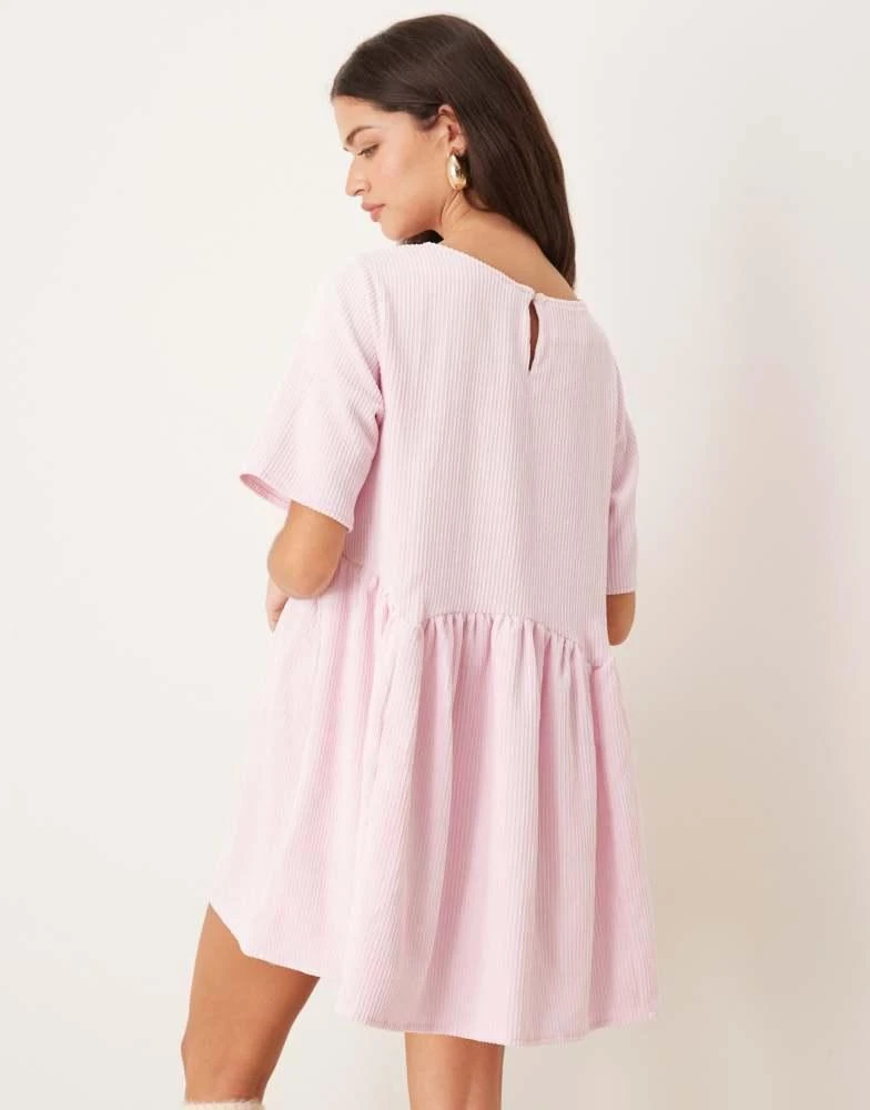 ASOS ASOS DESIGN cord smock tee mini dress with waist seam detail in pastel pink 2