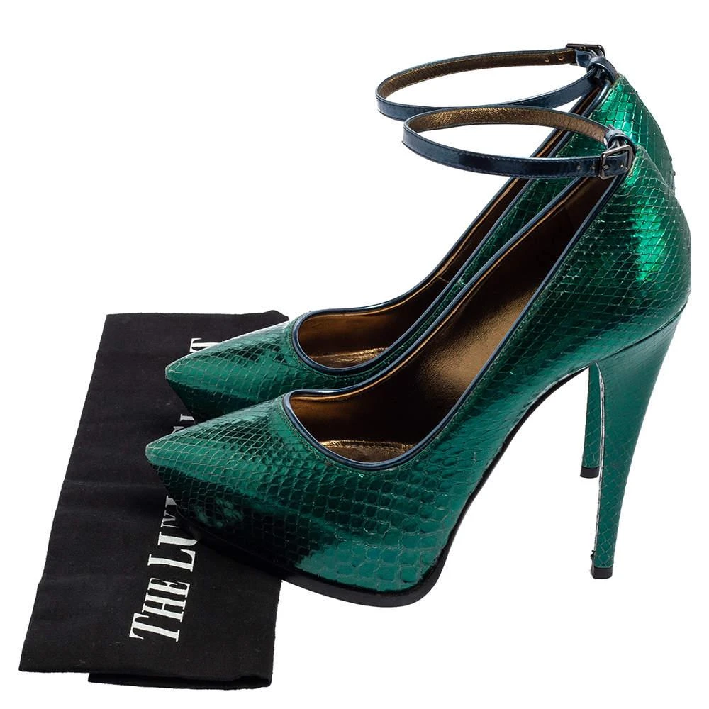 Lanvin Lanvin Green/Blue Snakeskin Leather Pointed-Toe Ankle-Strap Pumps Size 38 8