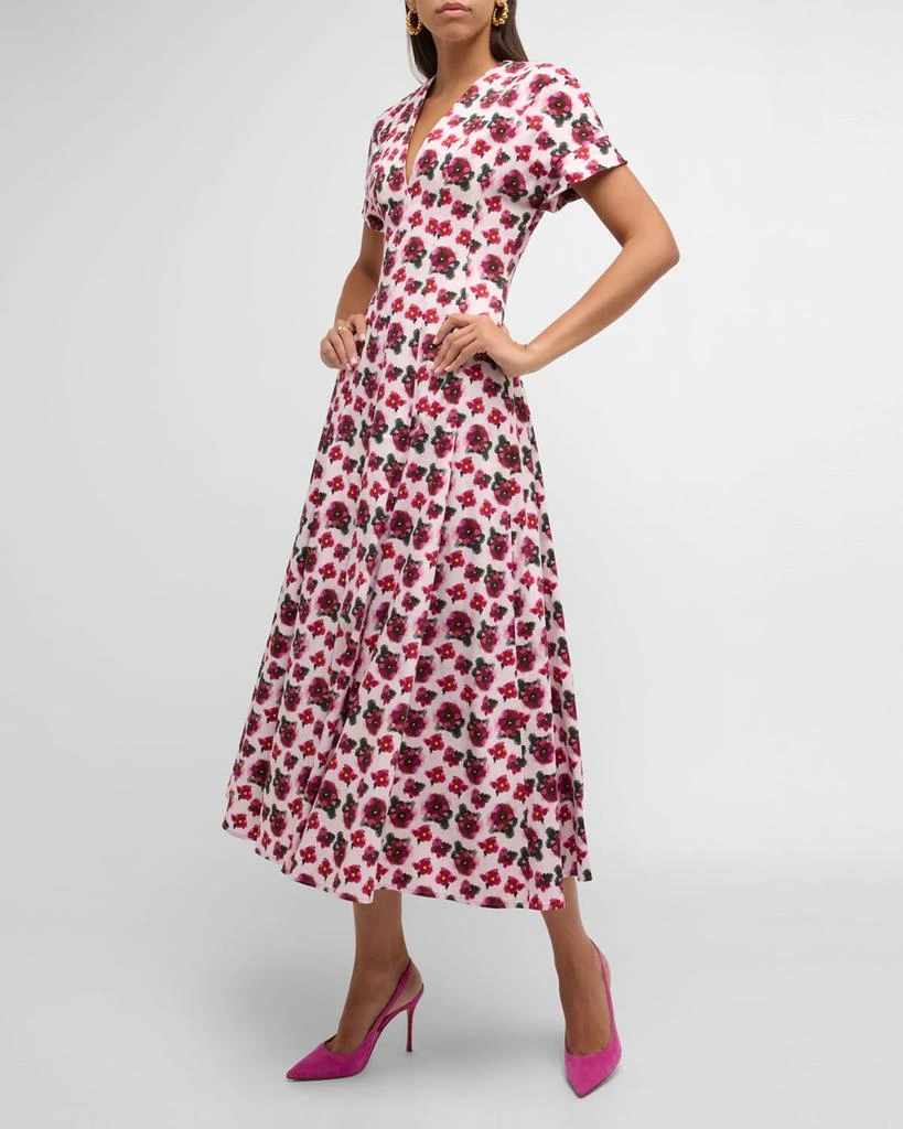 Jonathan Cohen Floral Pleated V-Neck Midi Dress 7