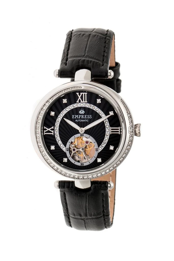 Empress Stella Automatic Semi-Skeleton MOP Leather-Band Watch 5