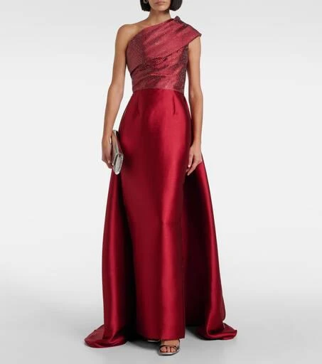 SOLACE LONDON Alba embellished draped satin gown 2