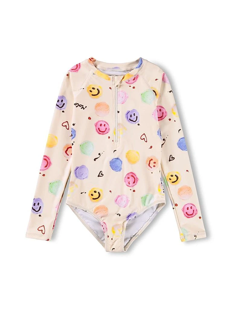 MOLO Little Girl
s 
Girl
s Smiley Face Long-Sleeve Rashguard Swimsuit