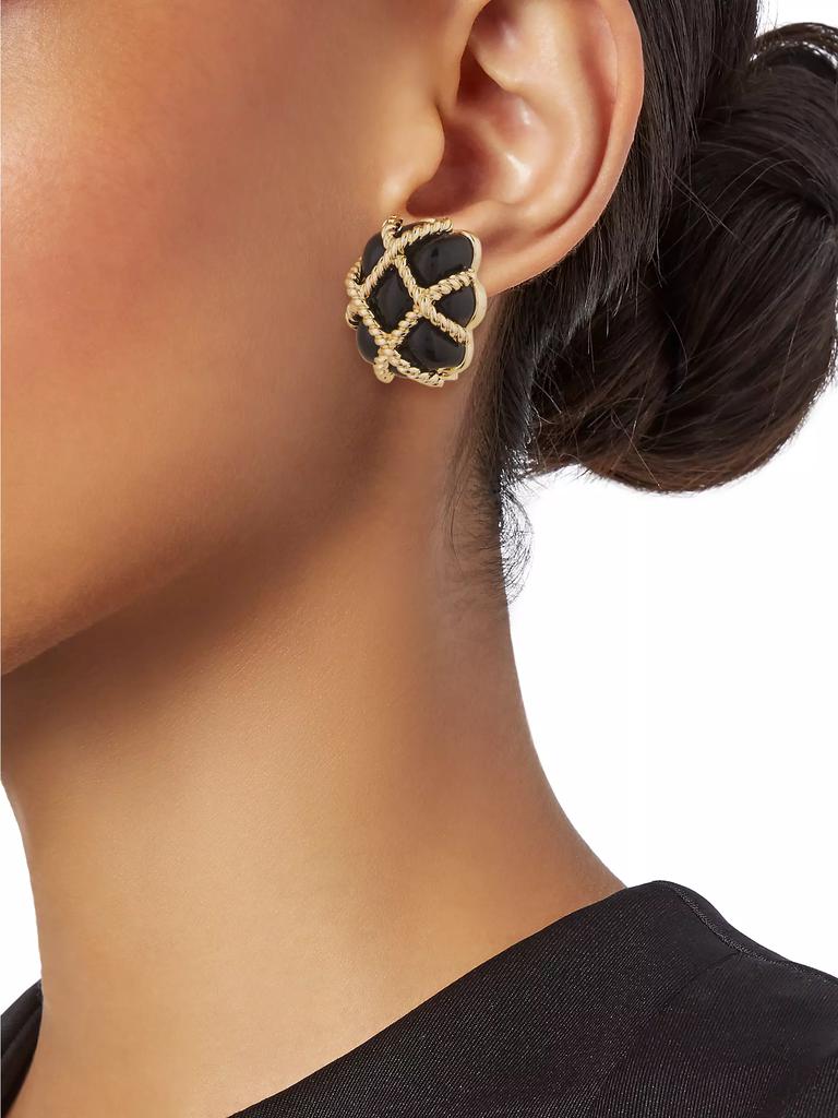 Kenneth Jay Lane Black Resin Quilted Goldtone Earrings