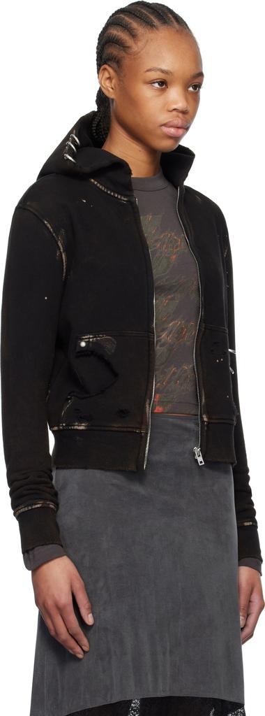 We11done Black Pierced Zip-Up Hoodie