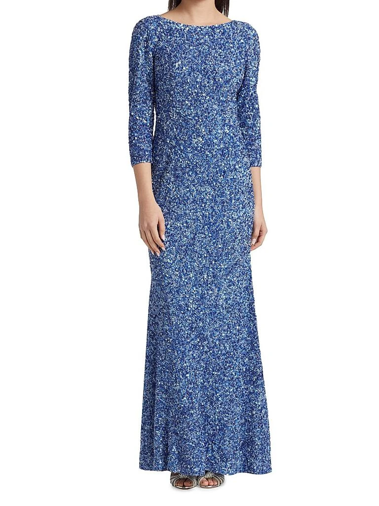 Theia Three-Quarter Sleeve Sequin Sheath Gown 3