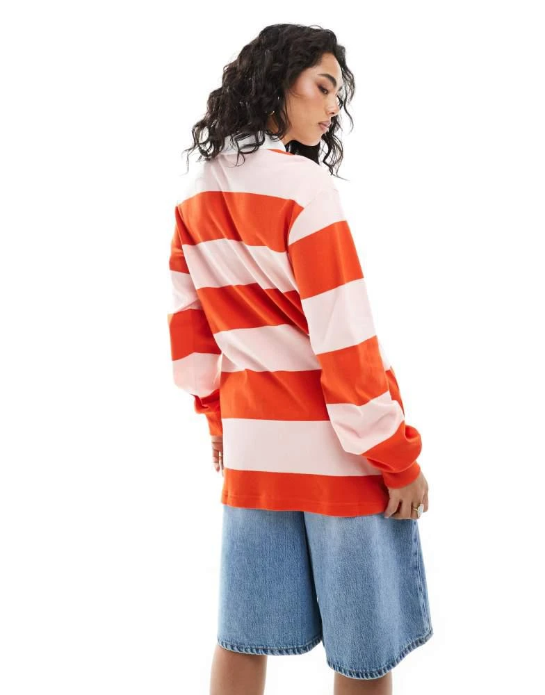 Monki Monki oversized long sleeve rugby top in pink and red stripe 2