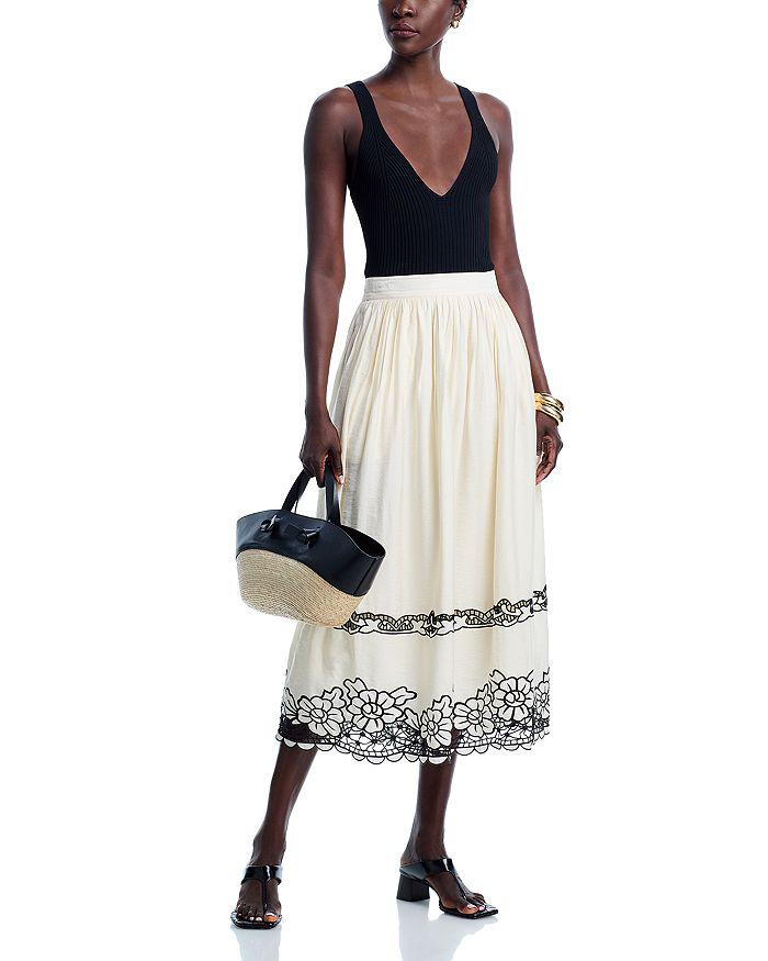 Tahari Embroidered Midi Skirt