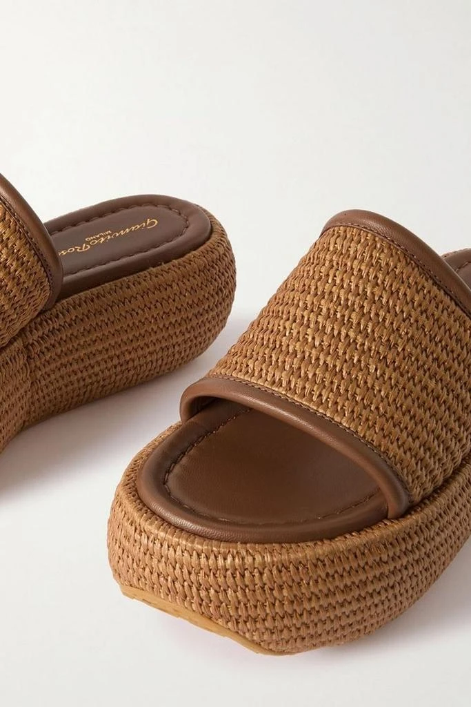 Gianvito Rossi Marbella leather-trimmed raffia platform slides 4