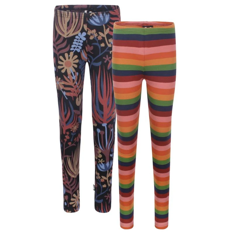 Danefae Abstract floral and stripes print leggings set in black and colorful 1