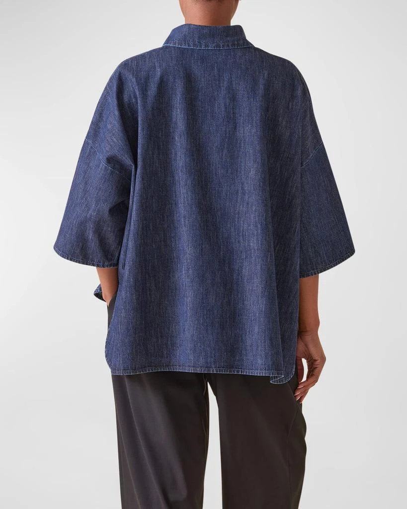Eskandar Sloped Shoulder Wide A-Line Denim Shirt 4