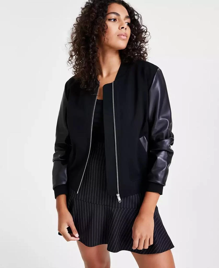 Bar III Women's Ponte-Knit Faux-Leather Bomber Jacket, Created for Macy's 4