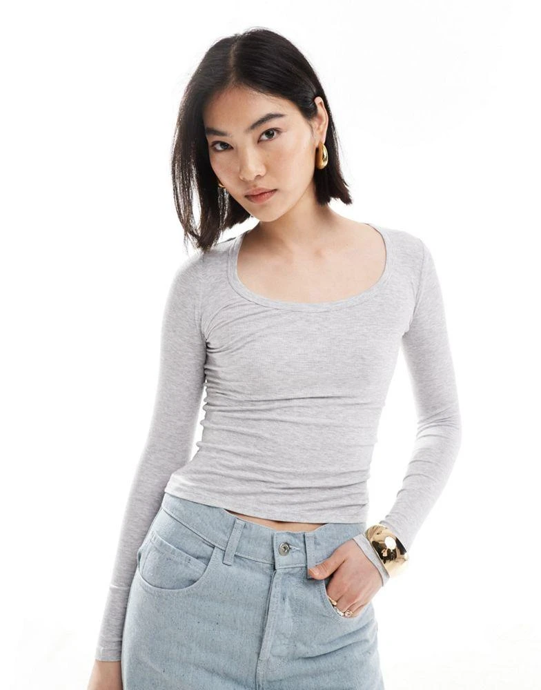 Cotton:On Cotton:On Staple rib scoop neck long sleeve top in grey 2